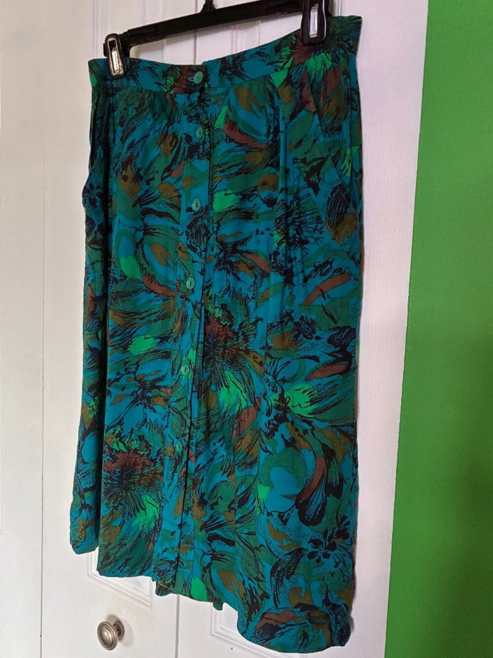 Vintage Tropical Print Midi Skirt Size M